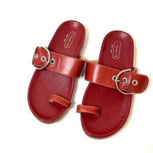 Coach Red Leather Skylar Sandals Women's Size B 7 Made in Italy Flat Toe Buckle
